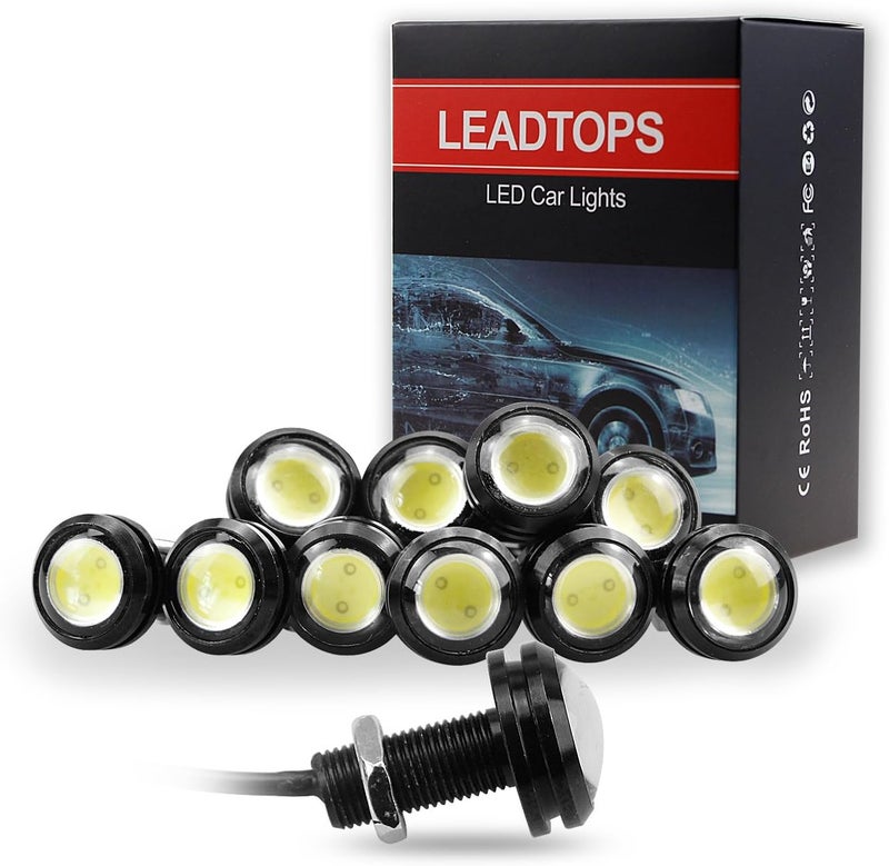 LEADTOPS 10Pcs 18mm 12V Eagle Eye LED Car Fog DRL Daytime Running Light Backup Reverse Tail Rock Lights Small bulb (White, Black Case) - Image 1