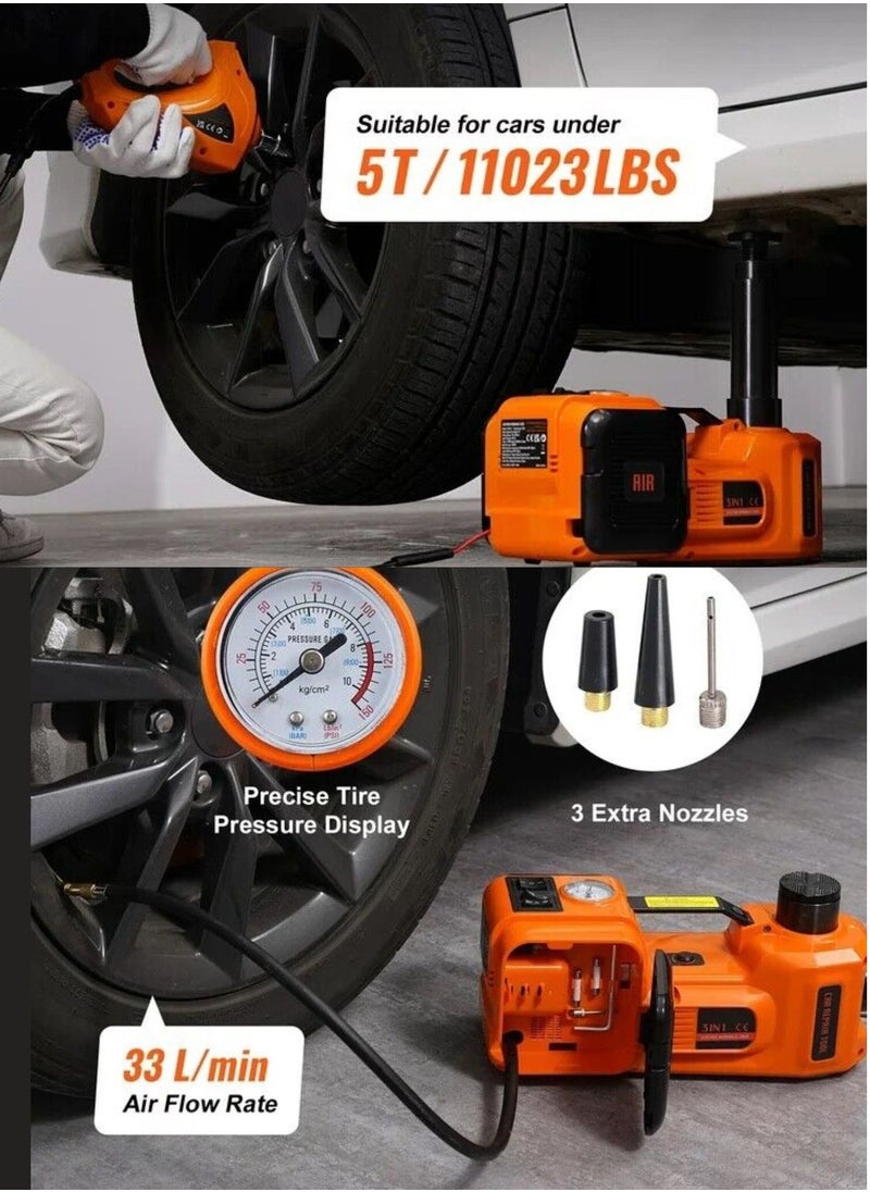 Fordeal - Car Jack 5 Ton With Electric Impact Wrench Car Tools Built-in Tire Inflatable Pump LED Light Safety Hammer 12V 4 in 1 Car Tire Repair Tool Kits - Image 1