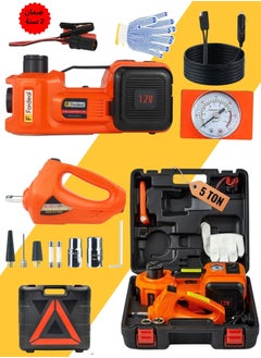 Car Jack 5 Ton With Electric Impact Wrench Car Tools Built-in Tire Inflatable Pump LED Light Safety Hammer 12V 4 in 1 Car Tire Repair Tool Kits