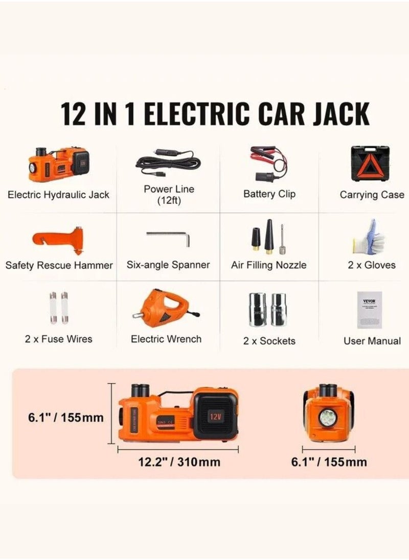 Fordeal - Car Jack 5 Ton With Electric Impact Wrench Car Tools Built-in Tire Inflatable Pump LED Light Safety Hammer 12V 4 in 1 Car Tire Repair Tool Kits - Image 1