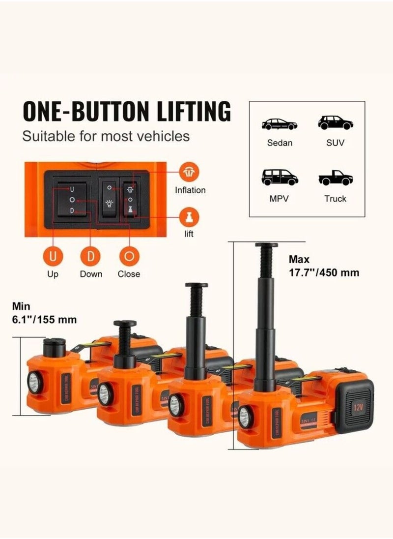 Fordeal - Car Jack 5 Ton With Electric Impact Wrench Car Tools Built-in Tire Inflatable Pump LED Light Safety Hammer 12V 4 in 1 Car Tire Repair Tool Kits - Image 1