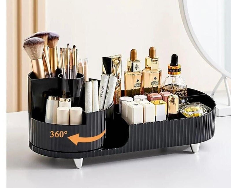 SHOPECOM Makeup Brush Holder Multi-functional 360 Degree Rotating Cosmetic Organizer Dressing Table Turntable Makeup Brush Lipstick Holder, rotating cosmetics brush holder with drawers - Image 3