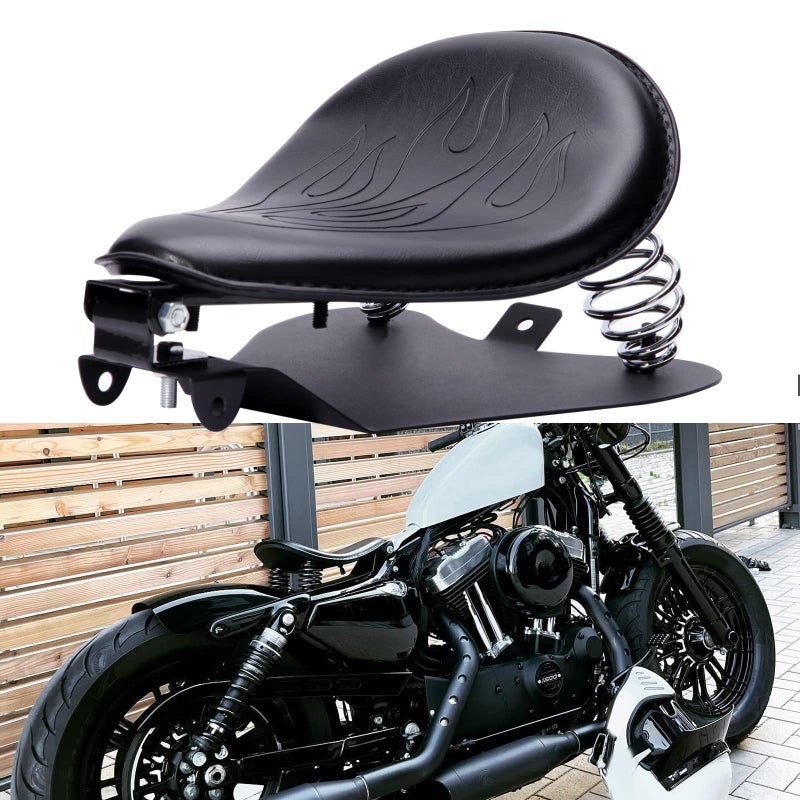 Rich Choices Custom Black Motorcycle Cushion Spring Solo Seat Springs Bracket Base Plate Mount Kit Compatible with Harley Honda Yamaha Kawasaki Suzuki Sportster Bobber Chopper Black with frame mark