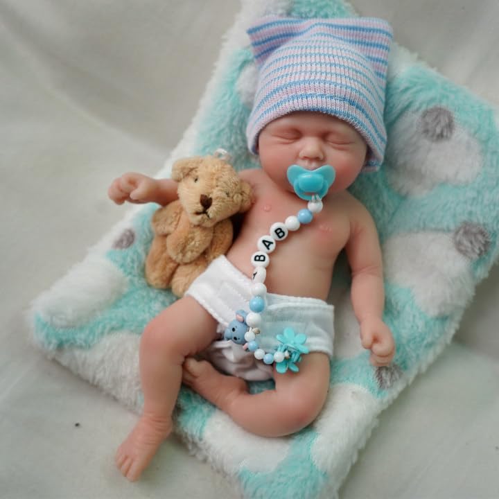 Mire & Mire 7 inch Boy Miniature Sleeping Full Silicone Mini Baby Dolls with Feeding Accessory Lifelike Baby Doll Soft Realistic Baby Doll - Image 5