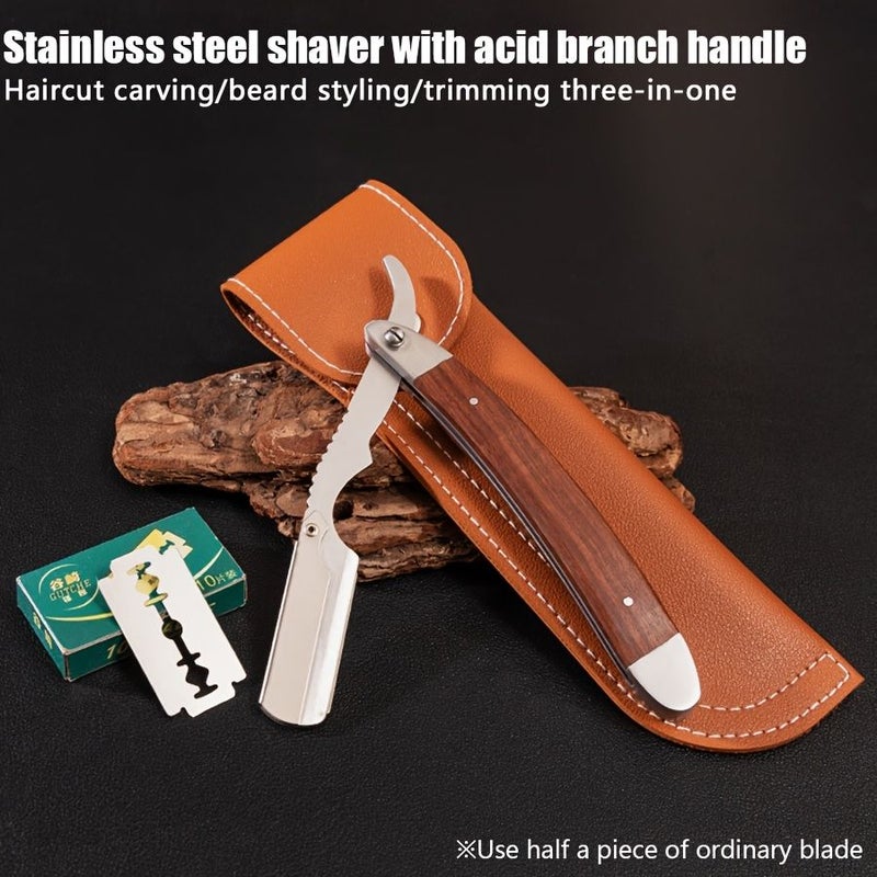 1 Set Shaving Fold Shaver With 10PCS Blades And Blade Case Outdoor Travel Storage Stainless Steel Beard Trimmer Professional Men Hair Razor Grooming Tool - Image 1