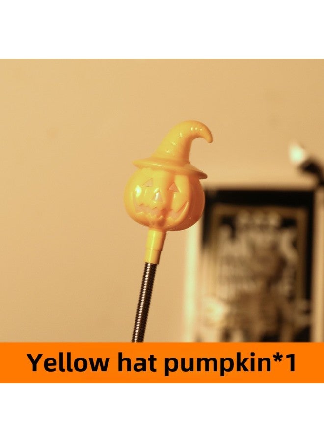 Halloween Pumpkin Lights Hand Rocking Stick Ghost Hand Rocking Stick Halloween Funny Decorative Toy Jewelry Lights-Specification:Yellow Hat Pumpkin Button Battery Model-Colour:Standard - Image 1