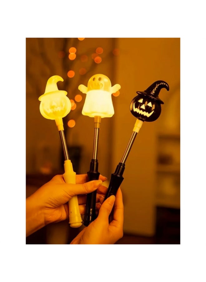 Halloween Pumpkin Lights Hand Rocking Stick Ghost Hand Rocking Stick Halloween Funny Decorative Toy Jewelry Lights-Specification:Yellow Hat Pumpkin Button Battery Model-Colour:Standard - Image 4