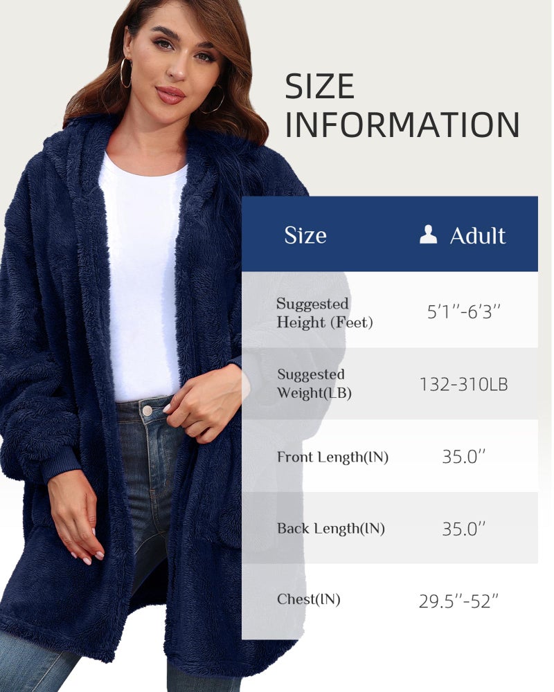 Argstar Navy Blue Cardigan Hoodie, Women's Fuzzy Fleece Open Front Jacket Coats with Pocket, One Size Fits All - Image 5
