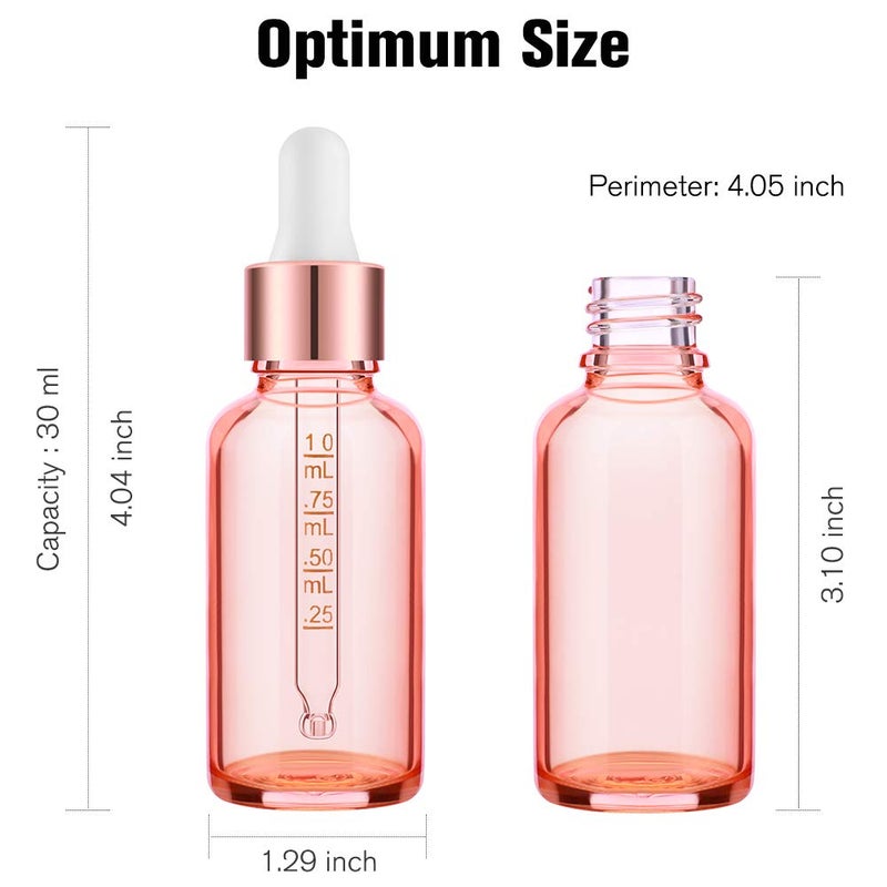 PrettyCare Glass Eye Dropper Bottles 24 Pack, 1oz (30ml) Rose Empty Thick Bottles Bulk with Leakproof Caps - With Labels & Funnels for Storage, Travel, Essential Oils, Cuticle Oils, Tinctures - Image 3