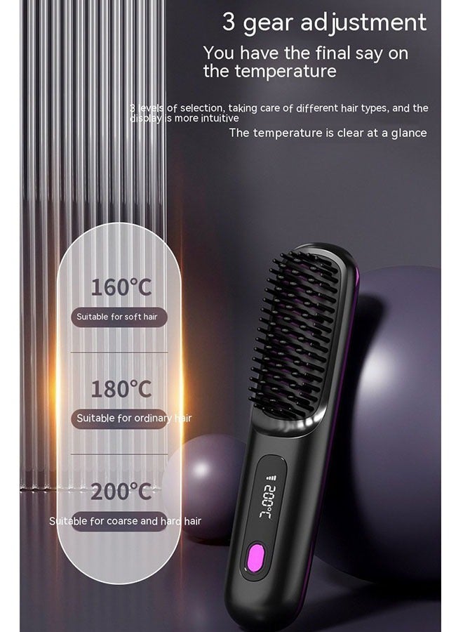 LIVQORA Cordless Hair Straightener Straightening Brush,USB Charging,LCD Ceramic Heated Electric Comb,3 Mode Multi Gear Adjustment (Black) - Image 4