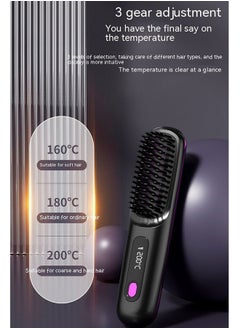 Generic Cordless Hair Straightener Straightening Brush,USB Charging,LCD Ceramic Heated Electric Comb,3 Mode Multi Gear Adjustment (Black)  - Image 3
