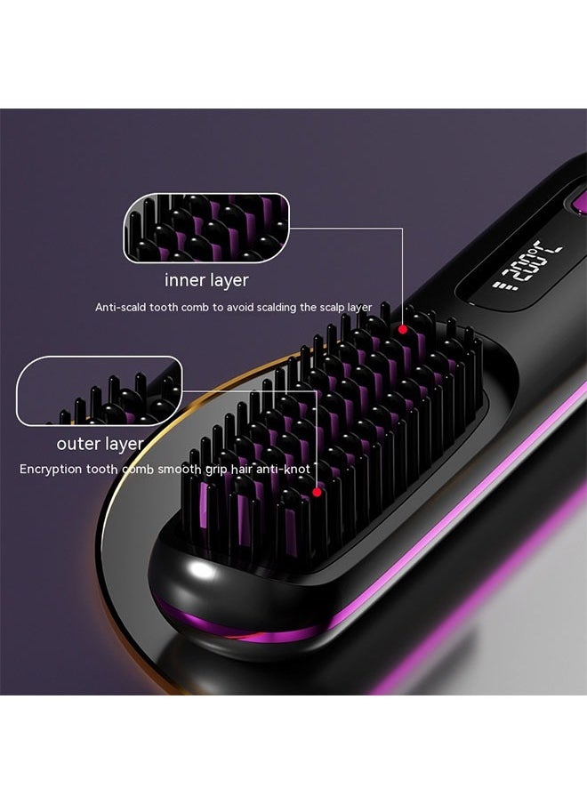 Generic Cordless Hair Straightener Straightening Brush,USB Charging,LCD Ceramic Heated Electric Comb,3 Mode Multi Gear Adjustment (Black)  - Image 5