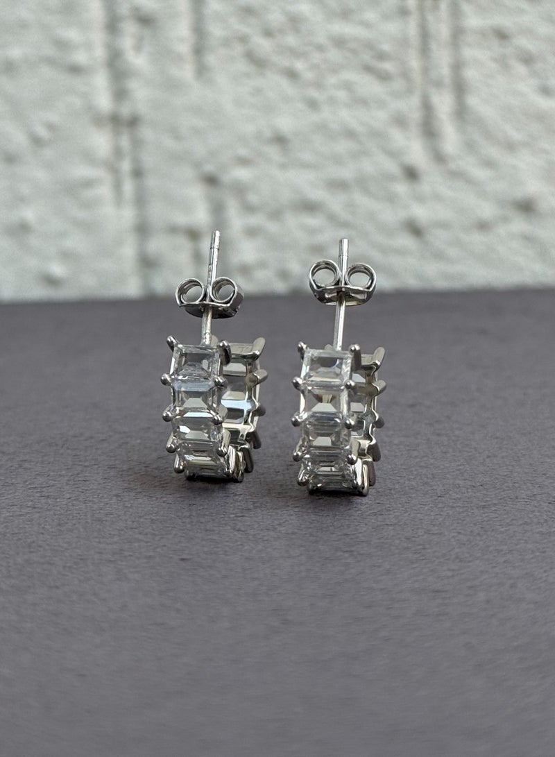 Al Kasr Jewelry Square Cut Hoop Earrings - Elegant Design - Sterling Silver 925 with Cubic Zirconia - Plated Rhodium White Gold 18K  - Image 4