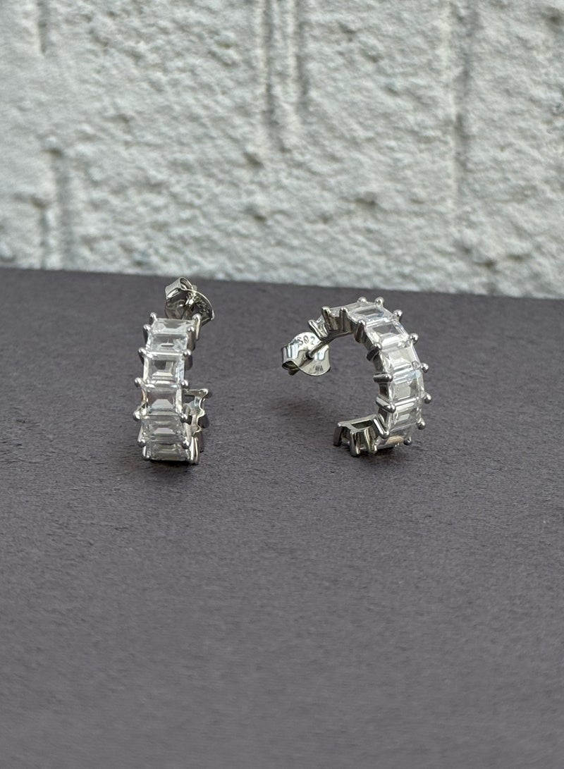 Al Kasr Jewelry Square Cut Hoop Earrings - Elegant Design - Sterling Silver 925 with Cubic Zirconia - Plated Rhodium White Gold 18K  - Image 3