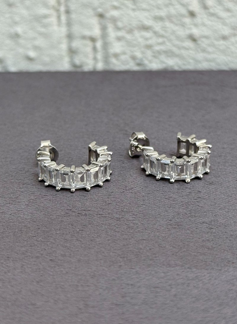 Al Kasr Jewelry Square Cut Hoop Earrings - Elegant Design - Sterling Silver 925 with Cubic Zirconia - Plated Rhodium White Gold 18K  - Image 2