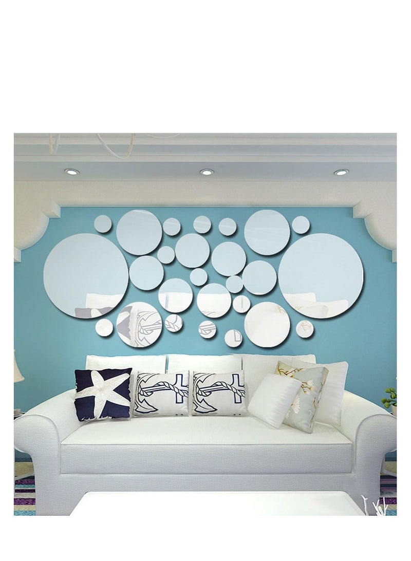 26PcsSet Acrylic Polka Dot Wall Mirror Stickers Home Party Decor Art Mural Diy Decals Decal Room Decoration, Silver
