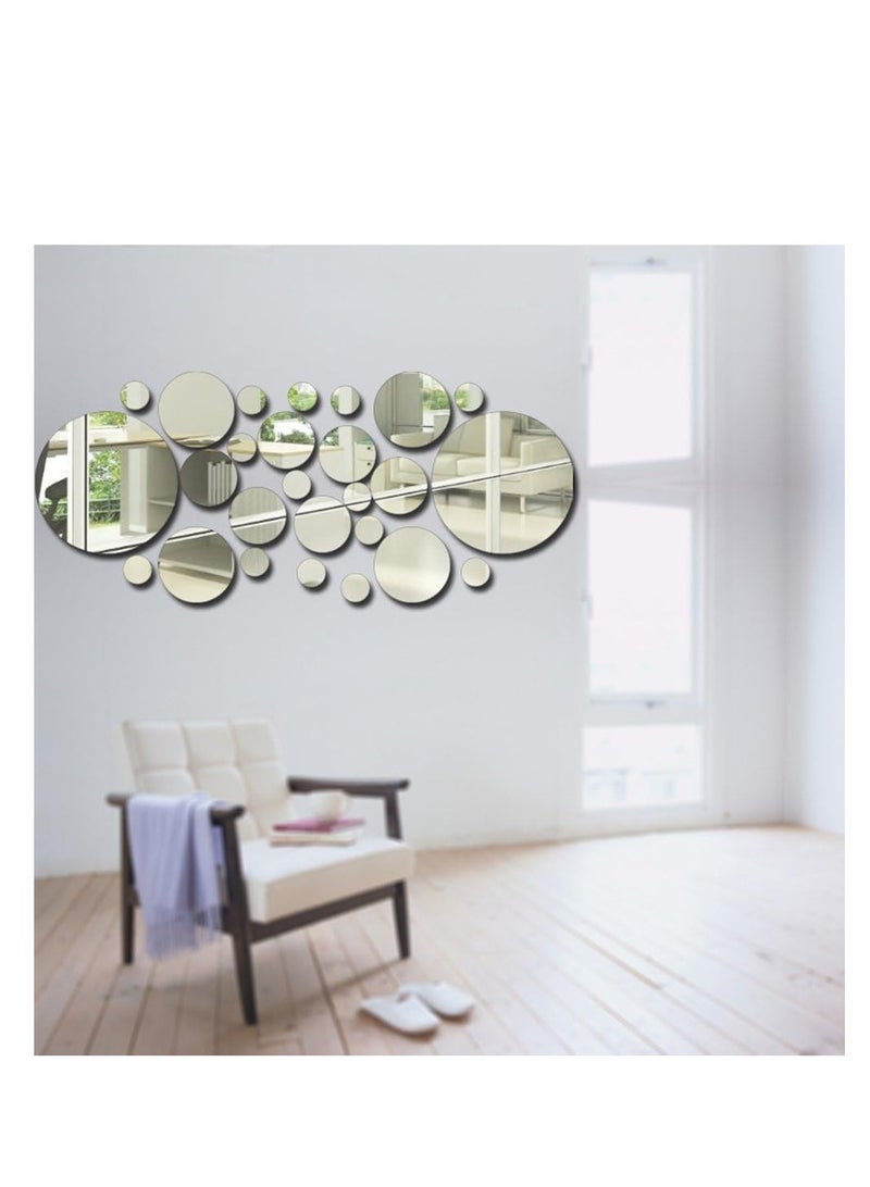 26PcsSet Acrylic Polka Dot Wall Mirror Stickers Home Party Decor Art Mural Diy Decals Decal Room Decoration, Silver