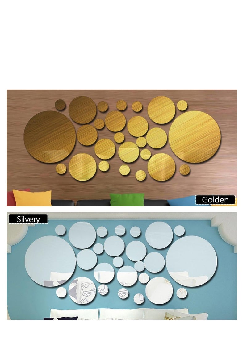 26PcsSet Acrylic Polka Dot Wall Mirror Stickers Home Party Decor Art Mural Diy Decals Decal Room Decoration, Silver