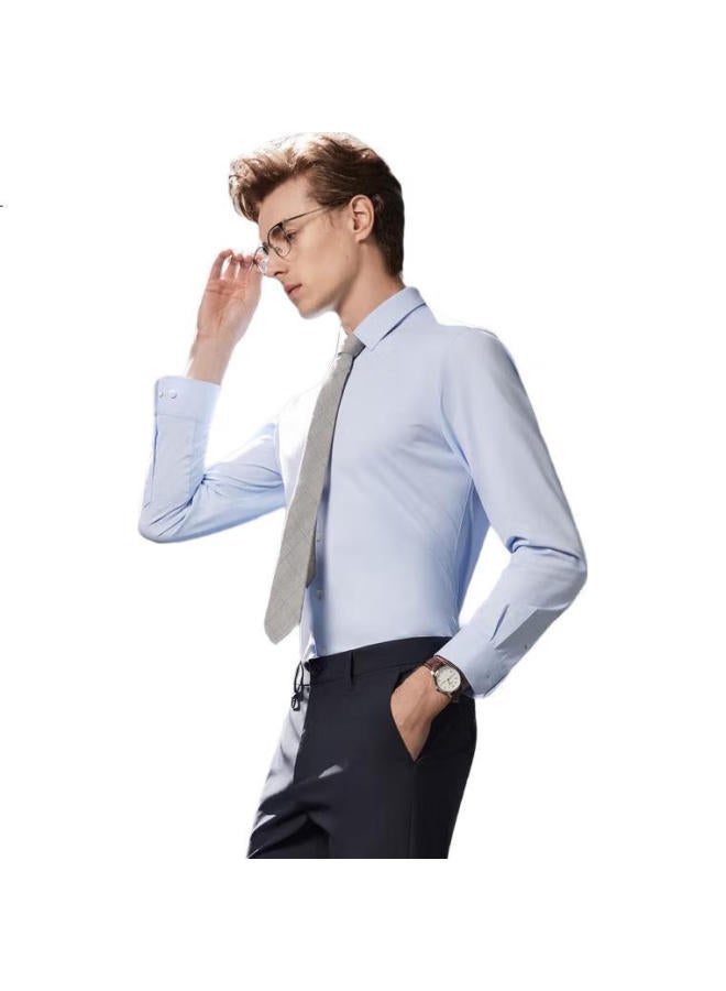 Youngor Men'S Shirt Spring And Summer, Young Men'S Business Casual Long-Sleeve Shirt, Light Blue Plain, Size 44 - Image 3