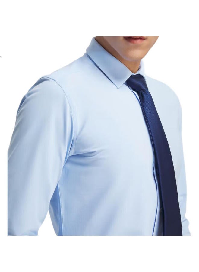 Youngor Men'S Shirt Spring And Summer, Young Men'S Business Casual Long-Sleeve Shirt, Light Blue Plain, Size 44 - Image 1