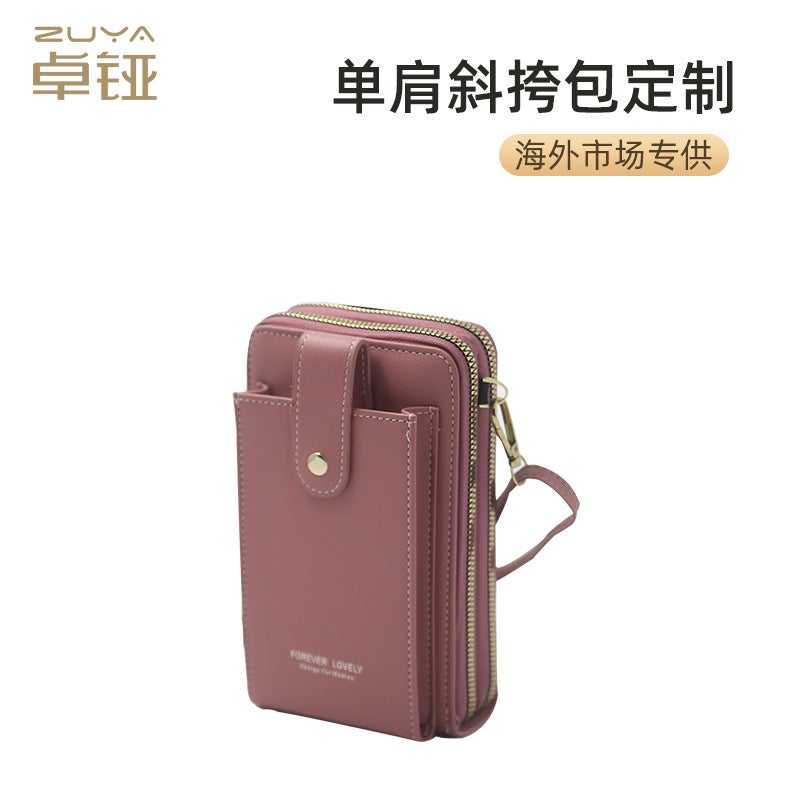 Women's Pink PU Leather Crossbody Bag with Multiple Pockets - Image 3
