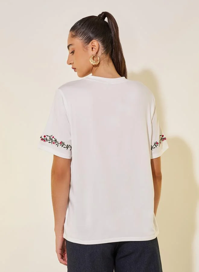 Take Two Embroidered Detail Short Sleeve Regular Fit T-Shirt