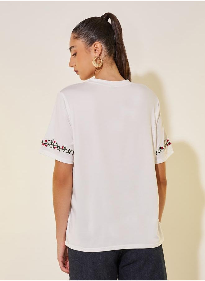 Take Two Embroidered Detail Short Sleeve Regular Fit T-Shirt  - Image 4