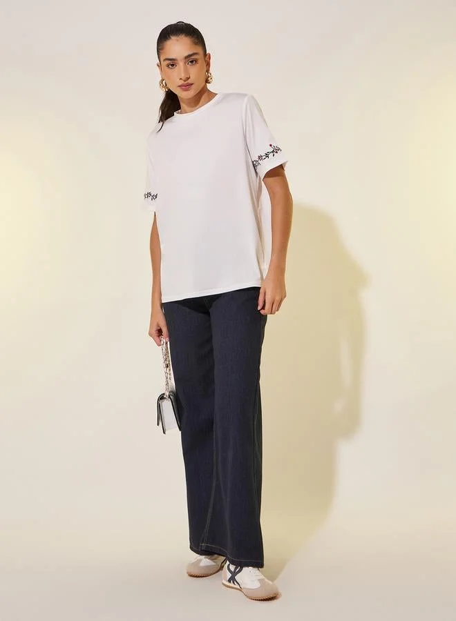 Take Two Embroidered Detail Short Sleeve Regular Fit T-Shirt