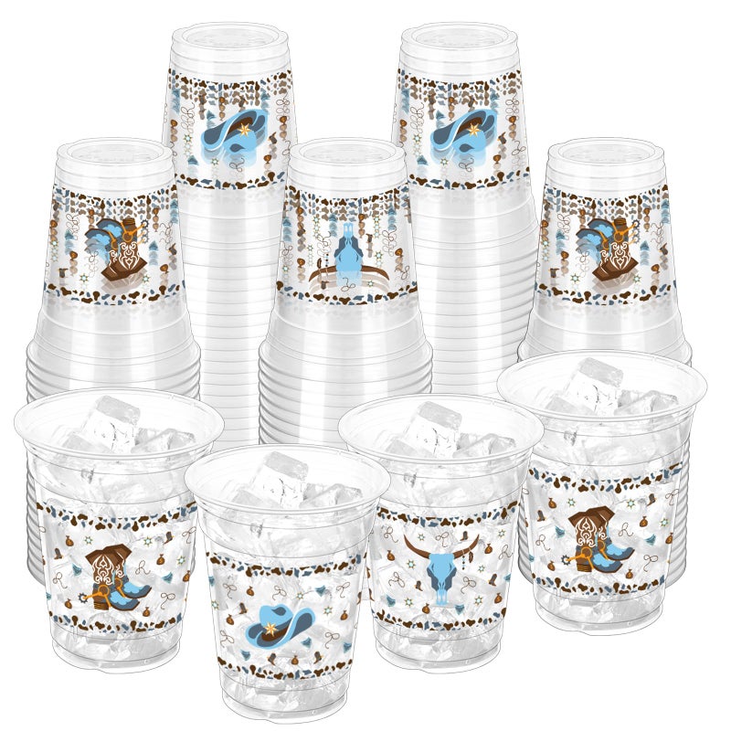 ZCPTZ 100 Pcs Western Cowboy Plastic Cups 12 oz Blue Clear Disposable Party Cups for Baby Shower Birthday Supplies - Image 2