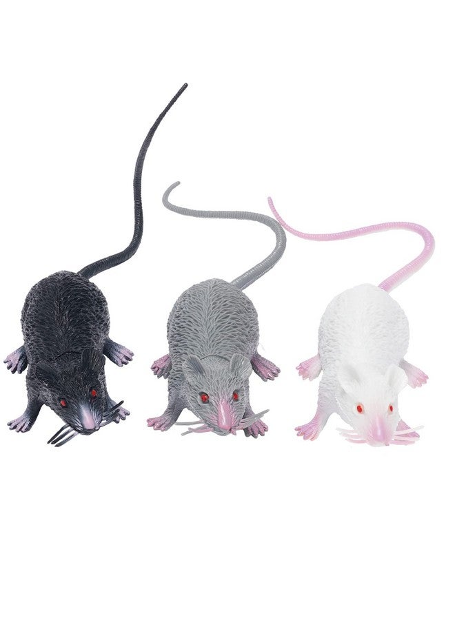 EORTA 3 Pcs Fake Mice Lifelike Halloween Rats Decorations Plastic Vivid Mouse Cat Toies Prop Ornament For Christmas, Party, Festival, Pranks, Black, Gray, White  - Image 1