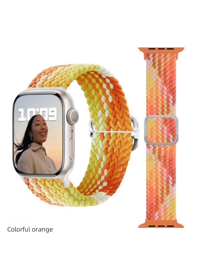 Aikanbo Smartwatch Bands Stylish Adjustable Woven Nylon Strap Nylon Single Loop Band Compatible with Apple Watch 38/40/41mm SE/Series 8/7/6/5/4/3/2/1 Colourful  Orange  - Image 1