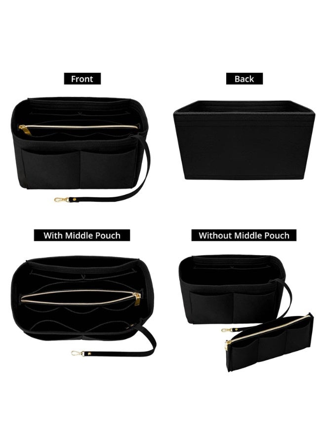Bukela Purse Organizer Insert, Portable Handbag and Tote Shaper, Lightweight Tote Bag Organizer Insert, Felt Bag Insert Organizer with Zipper, Felt Bag Organizer for Any Brand (Black, Medium) - Image 4