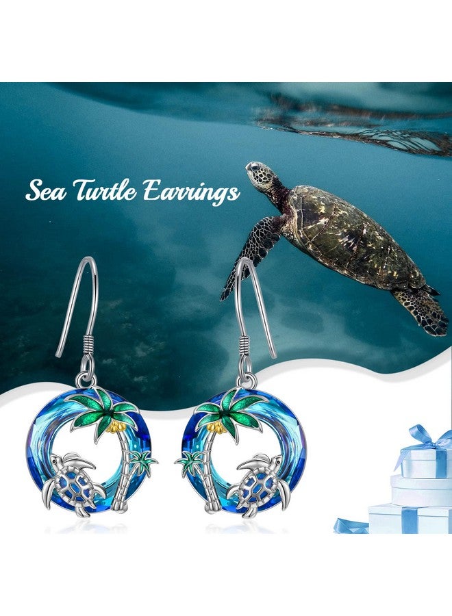 TOUPOP Turtle Earrings Sea Turtle Earrings For Women Sterling Silver Tropical Palm Tree With Blue Crystal Blue Opal Turtle Jewelry Birthday Christmas Gifts For Women Mom Her - Image 5