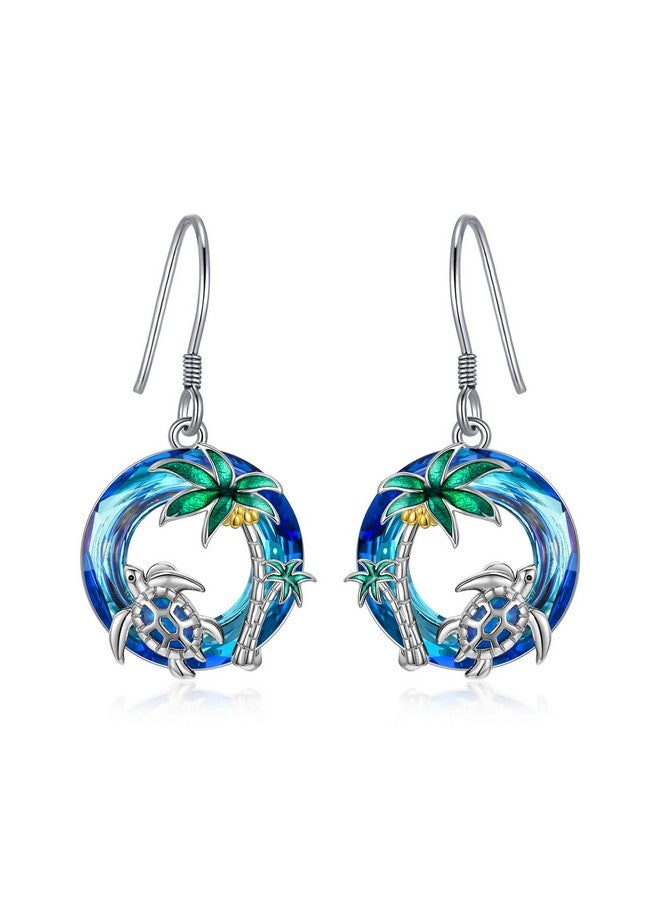 TOUPOP Turtle Earrings Sea Turtle Earrings For Women Sterling Silver Tropical Palm Tree With Blue Crystal Blue Opal Turtle Jewelry Birthday Christmas Gifts For Women Mom Her - Image 1