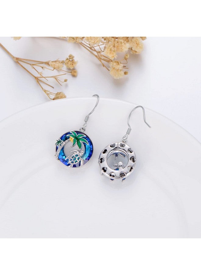 TOUPOP Turtle Earrings Sea Turtle Earrings For Women Sterling Silver Tropical Palm Tree With Blue Crystal Blue Opal Turtle Jewelry Birthday Christmas Gifts For Women Mom Her - Image 4