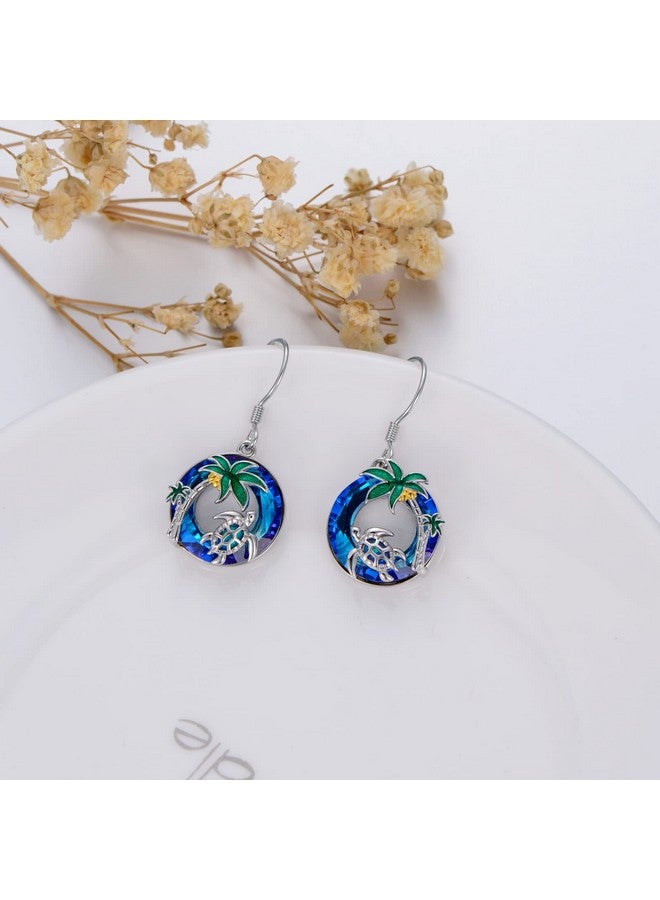 TOUPOP Turtle Earrings Sea Turtle Earrings For Women Sterling Silver Tropical Palm Tree With Blue Crystal Blue Opal Turtle Jewelry Birthday Christmas Gifts For Women Mom Her - Image 3