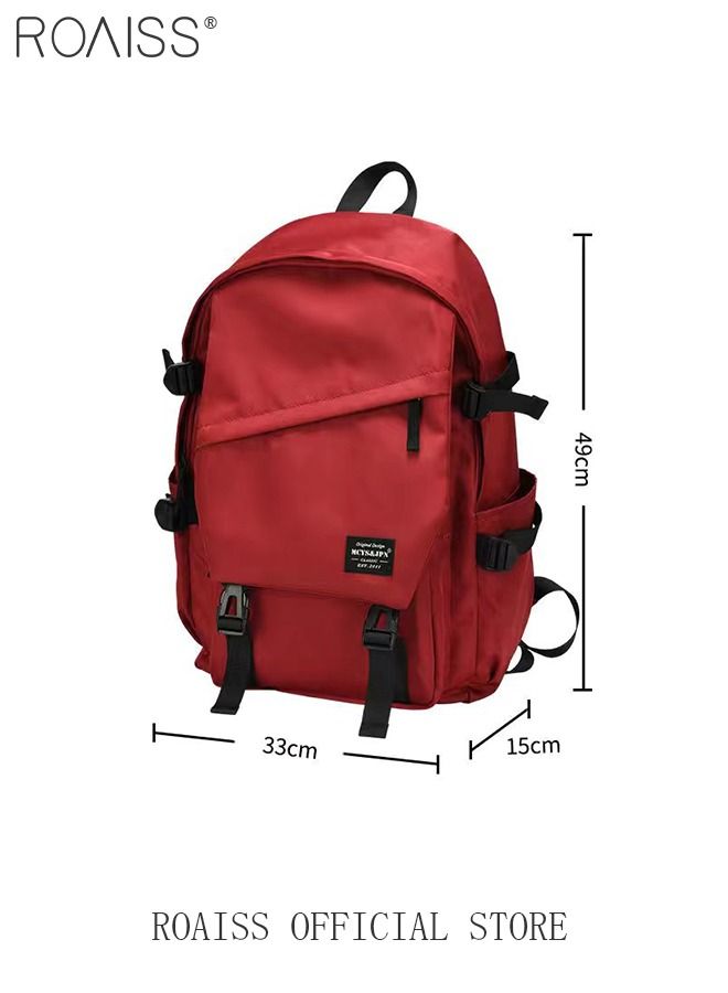roaiss Classic Large Capacity Backpack Multifunction Casual Water Resistant Oxford Double Shoulder School Bag Fit 17 Inch Laptop Double Shoulder School Bag Simple Solid Color Backpack Travel Bag  - Image 5