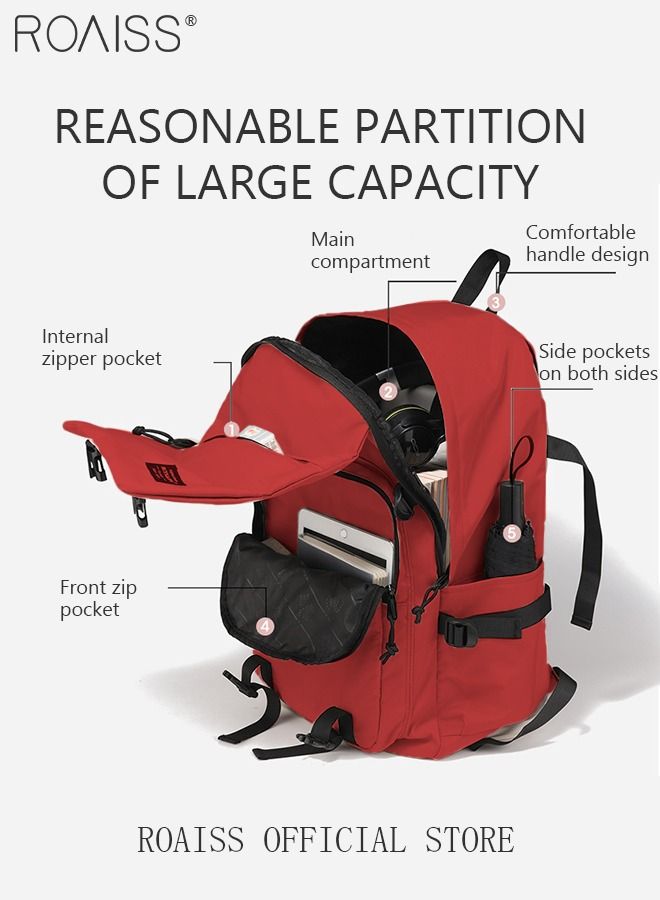 roaiss Classic Large Capacity Backpack Multifunction Casual Water Resistant Oxford Double Shoulder School Bag Fit 17 Inch Laptop Double Shoulder School Bag Simple Solid Color Backpack Travel Bag  - Image 4