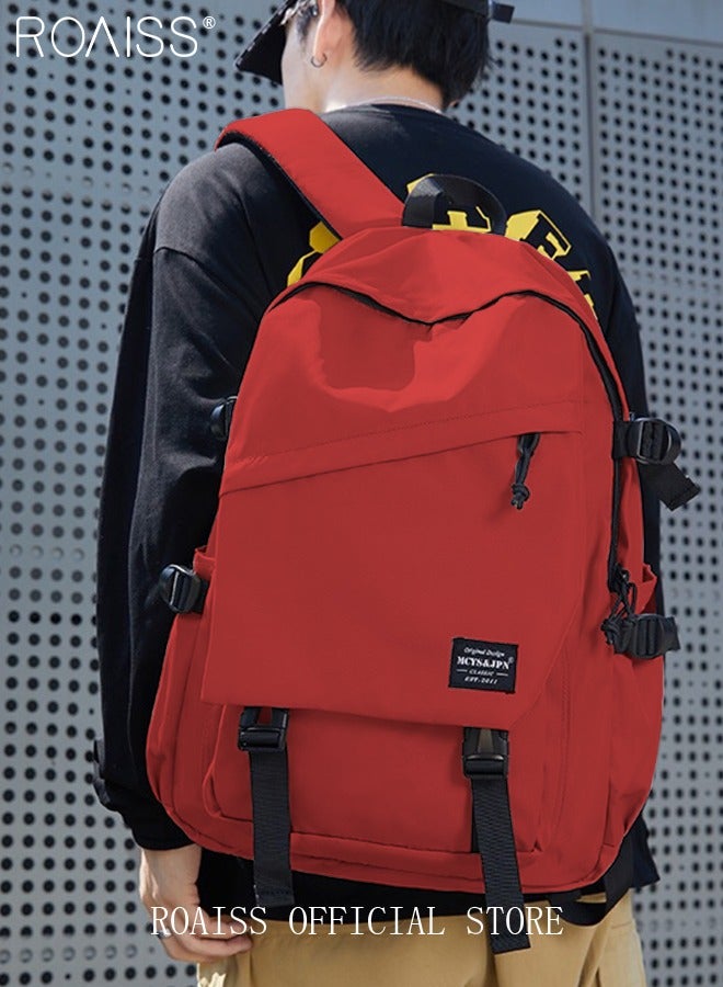 roaiss Classic Large Capacity Backpack Multifunction Casual Water Resistant Oxford Double Shoulder School Bag Fit 17 Inch Laptop Double Shoulder School Bag Simple Solid Color Backpack Travel Bag  - Image 2