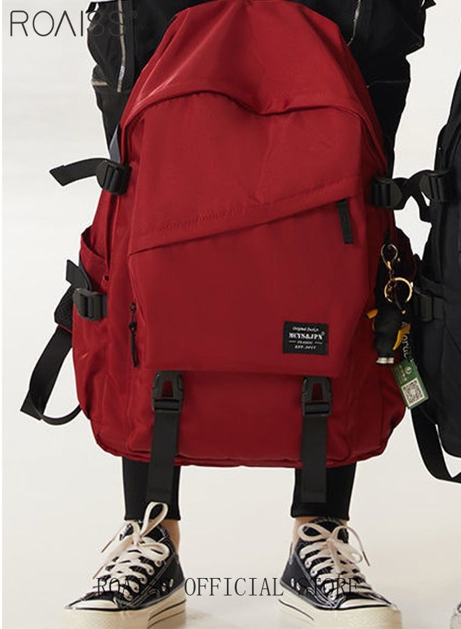roaiss Classic Large Capacity Backpack Multifunction Casual Water Resistant Oxford Double Shoulder School Bag Fit 17 Inch Laptop Double Shoulder School Bag Simple Solid Color Backpack Travel Bag  - Image 3