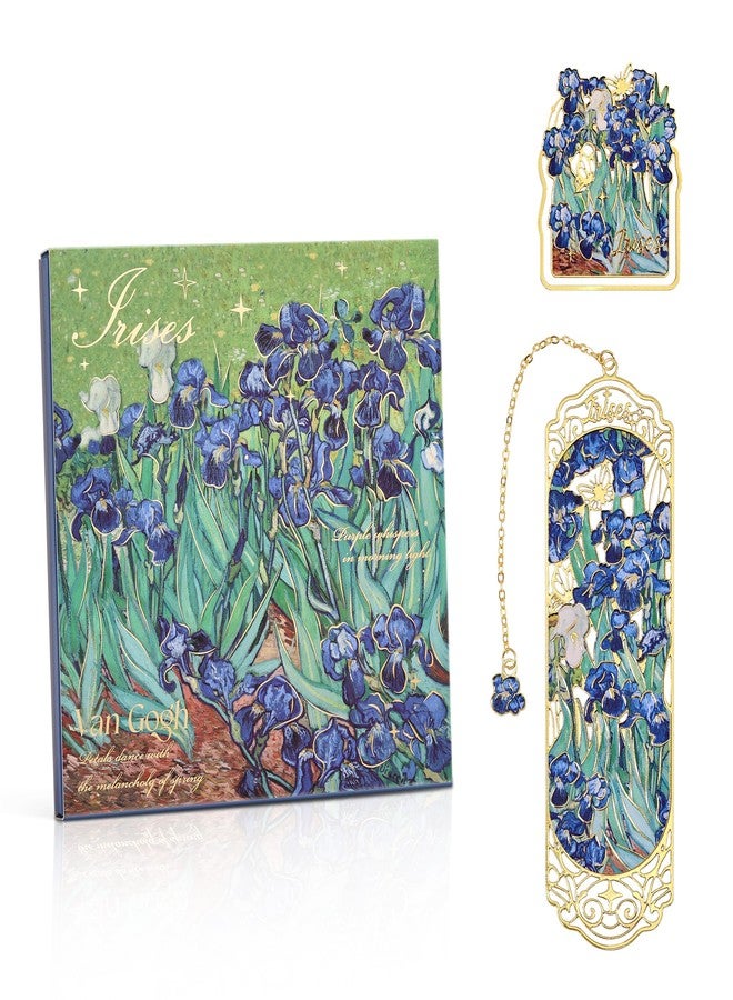emmoolife Luxury Metal Bookmark & Book Clip Gift Set, Oil Painting Themed Irises, 1 Bookmark with Pendant + 1 Book Clip, Elegant Christmas New Year Gift Box for Women Book Lovers Writers Readers Teenage - Image 1