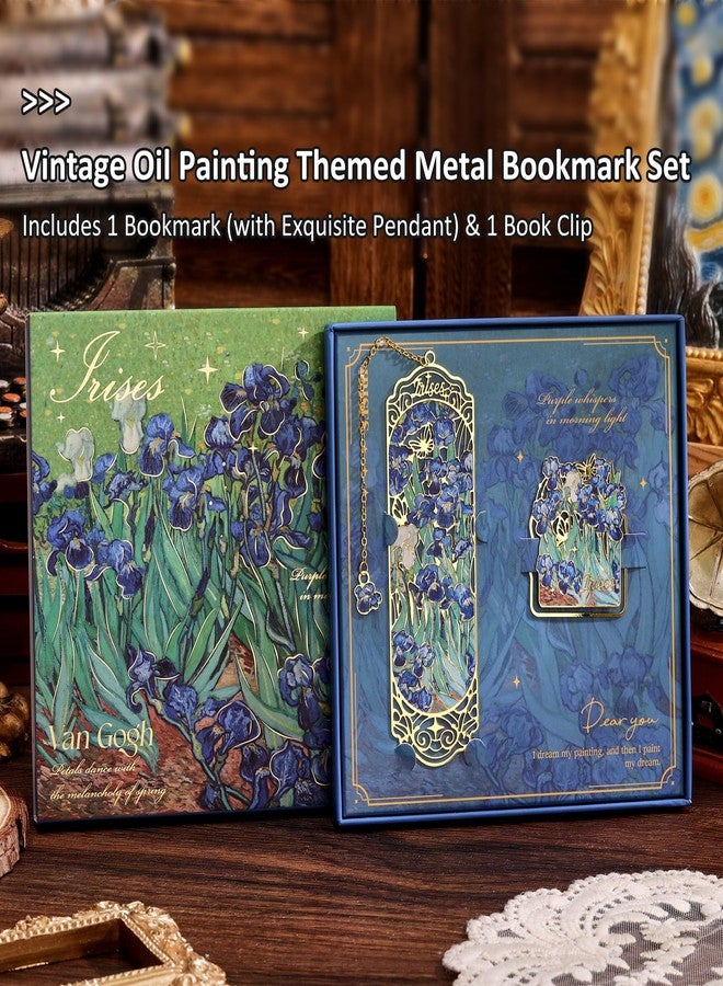 emmoolife Luxury Metal Bookmark & Book Clip Gift Set, Oil Painting Themed Irises, 1 Bookmark with Pendant + 1 Book Clip, Elegant Christmas New Year Gift Box for Women Book Lovers Writers Readers Teenage - Image 3