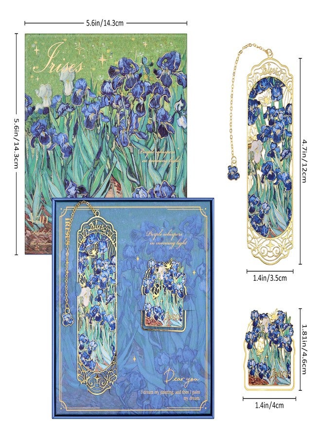 emmoolife Luxury Metal Bookmark & Book Clip Gift Set, Oil Painting Themed Irises, 1 Bookmark with Pendant + 1 Book Clip, Elegant Christmas New Year Gift Box for Women Book Lovers Writers Readers Teenage - Image 2