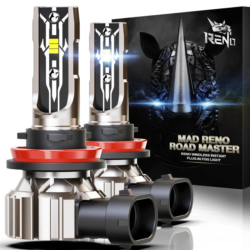 RENO H11 Bulb, H11 Fog Lights 6500K White Fanless In Line H9 H8 Fog Bulbs Plug and Play, Pack of 2 - Image 1