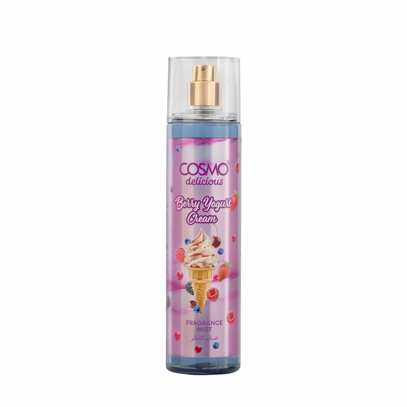 COSMO رذاذ عطر كوزمو لذيذ بنكهة التوت والزبادي الكريمي 250 مل، رائحة التوت الطازج والكريمة المخفوقة، بخاخ جسم فاكهي خفيف، مثالي للاستخدام اليومي، عطر طويل الأمد للنساء والرجال - Image 1