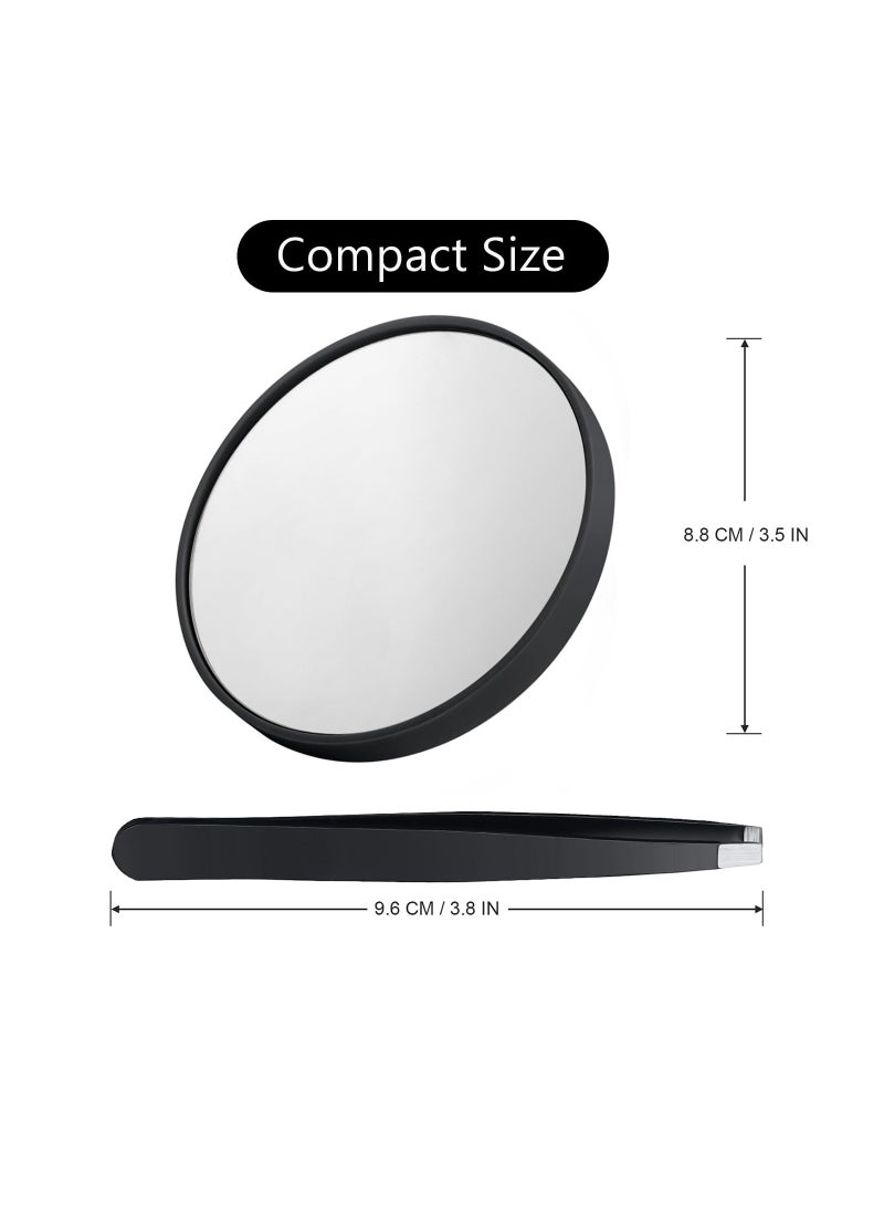 SOLARAE 30x Magnifying Mirror with Suction Cup and Tweezers, Compact Travel Mirror Set for Eyebrow Tweezing and Blackhead Removal, Perfect for Makeup (Black) - Image 5