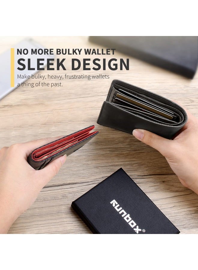RUNBOX Men's Wallets Airtag Holder Slim Rfid Leather Gift for Men Dad, Carbon Black n Red, medium, Classic - Image 5