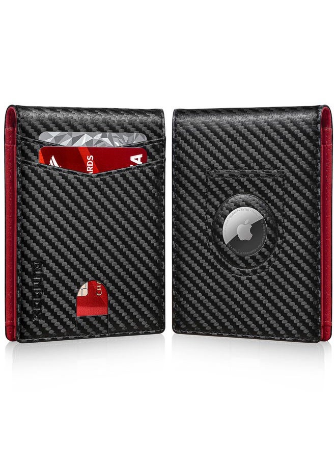 RUNBOX Men's Wallets Airtag Holder Slim Rfid Leather Gift for Men Dad, Carbon Black n Red, medium, Classic - Image 1