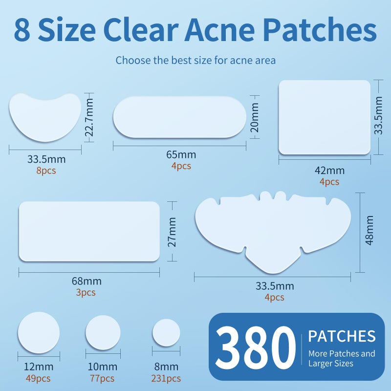 QUSTERE Large Pimple Patches for Face, Hydrocolloid Acne Patches, Big Hydrocolloid Bandages, Variety Shapes Zit Covers, Stickers with Tea Tree, Salicylic Acid & Cica Oil |8 Sizes |380 Count - Image 2