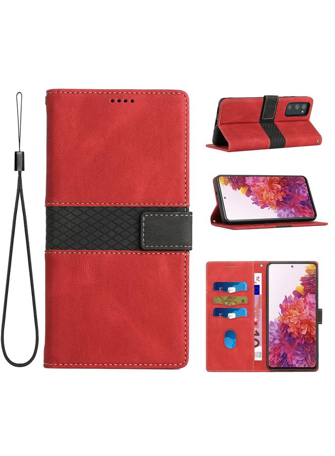 اس-توب جراب لهاتف Samsung Galaxy S20 FE مصنوع من الجلد بخياطة شبكية مع حبل - Image 1